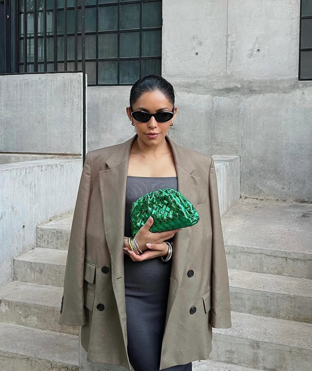 Green metalic pouch bag